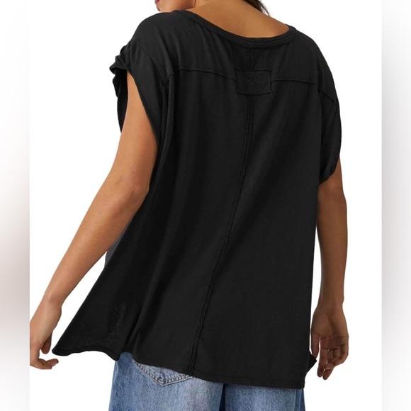 NEW! We The FREE PEOPLE Naomi Tee Short Sleeve SMALL Boxy Shirt WASHED BLACK - Picture 2 of 11